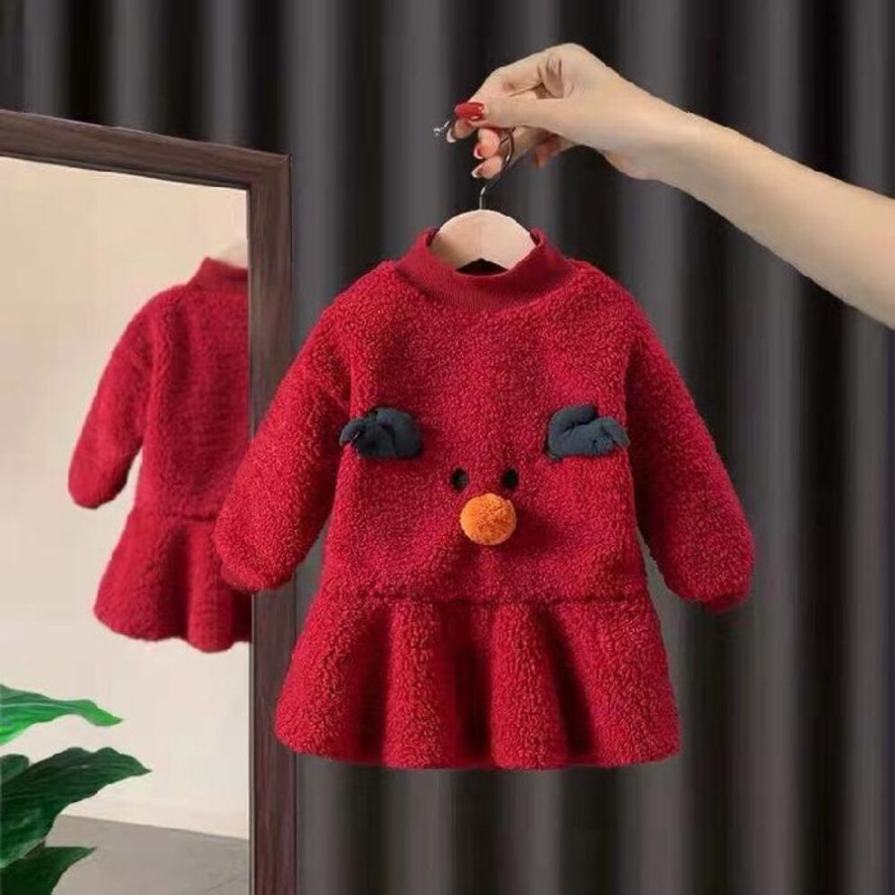 (red, 100 cm) "girls' Korean Style Princess Sweater Dress - Plush Winter/autumn New Year Outfit For Baby And Toddlers