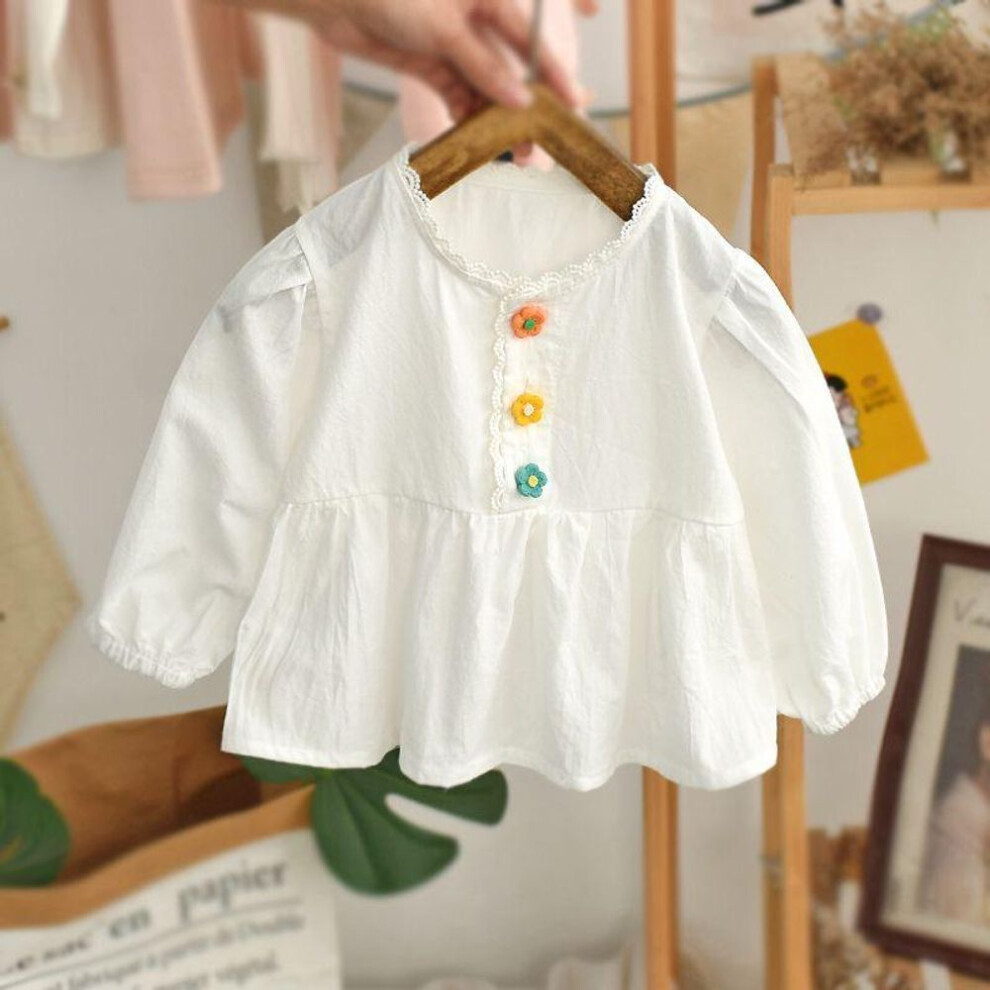 (100 (Height 90-100 cm)) Spring 2023 Stylish Long Sleeve Baby Doll Shirt - Korean Style for Girls