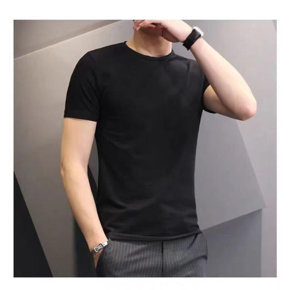 (black, 3XL) Men's Slim Fit Pure White Cotton T-shirt: Korean Style, Short-Sleeved, Summer Essential