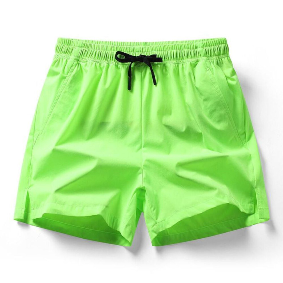 (fluorescent green, S) Men's Summer Quick-dry Ice Silk Running Shorts - Elastic & Versatile For Sports