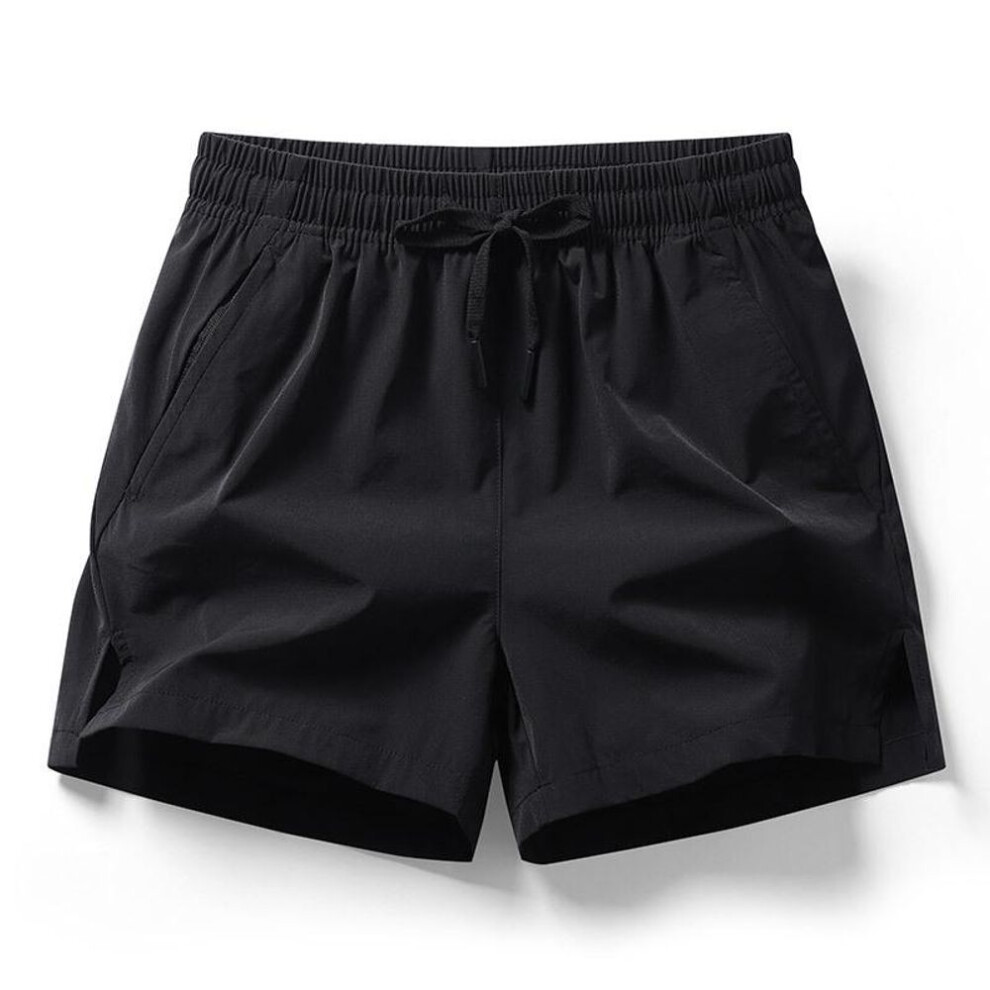 (black, L) Men's Summer Quick-dry Ice Silk Running Shorts - Elastic & Versatile For Sports