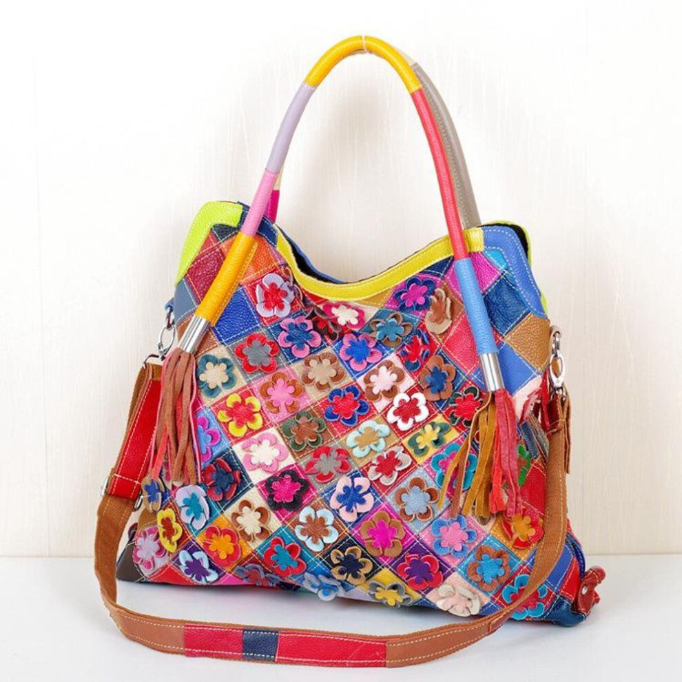 Colorful Handmade Leather Flower Shoulder Bags for Women