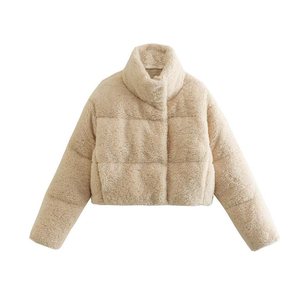 (Medium) "2022 Women's Fleece Stand Collar Long Sleeve Short Cotton Jacket - European & American Style