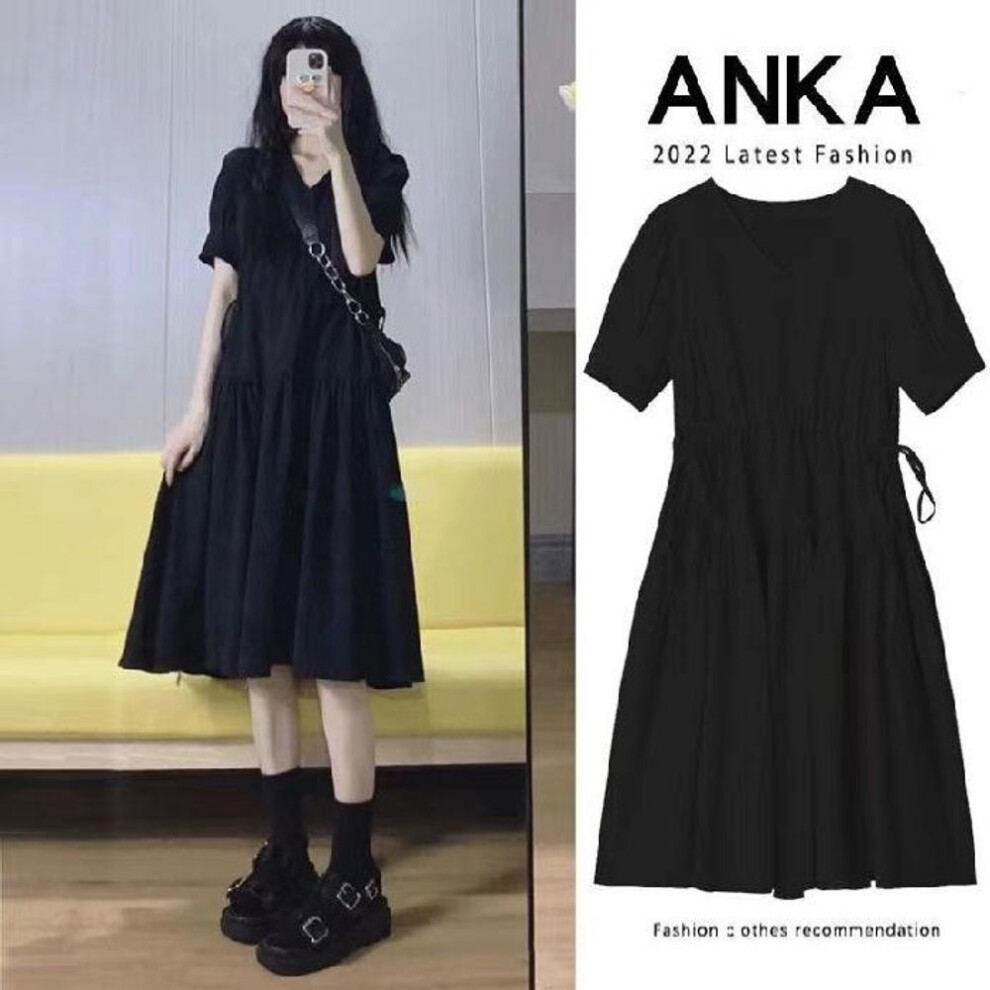(black, 3XL) "stylish Black Maternity Knee-length Summer Dress, Loose Fit For Fashionable Moms