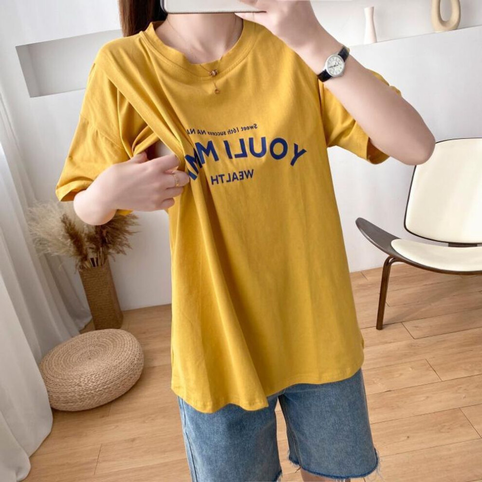 (yellow, XXXL) "Maternity and Nursing Summer Tops: Loose Fit, Large Size T-Shirts and Bottoming Shirts