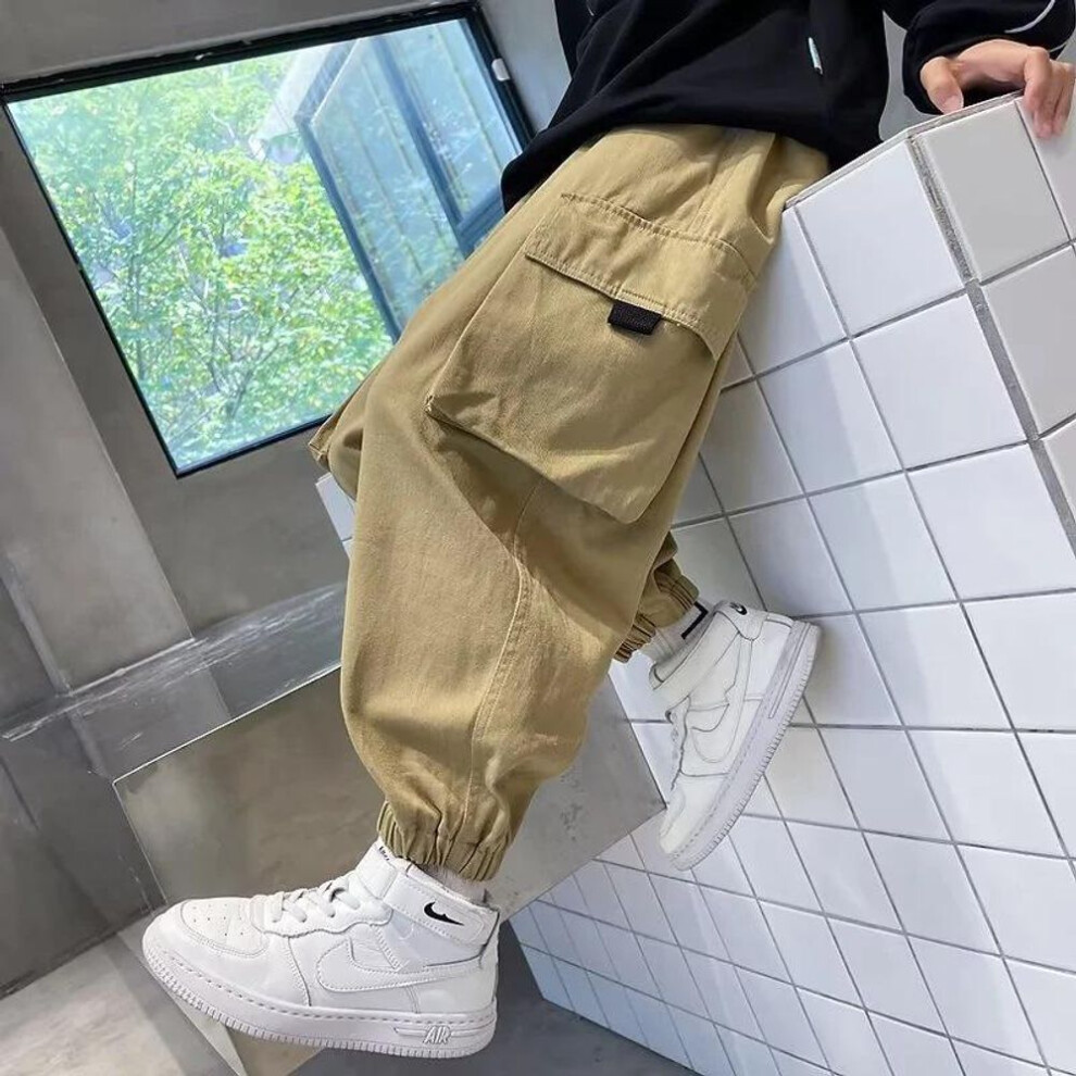 (khaki, 110 cm) "boys' Trendy Spring/autumn 2023 Loose Fashion Pants For Kids - Stylish Overalls For Middle And Older Children