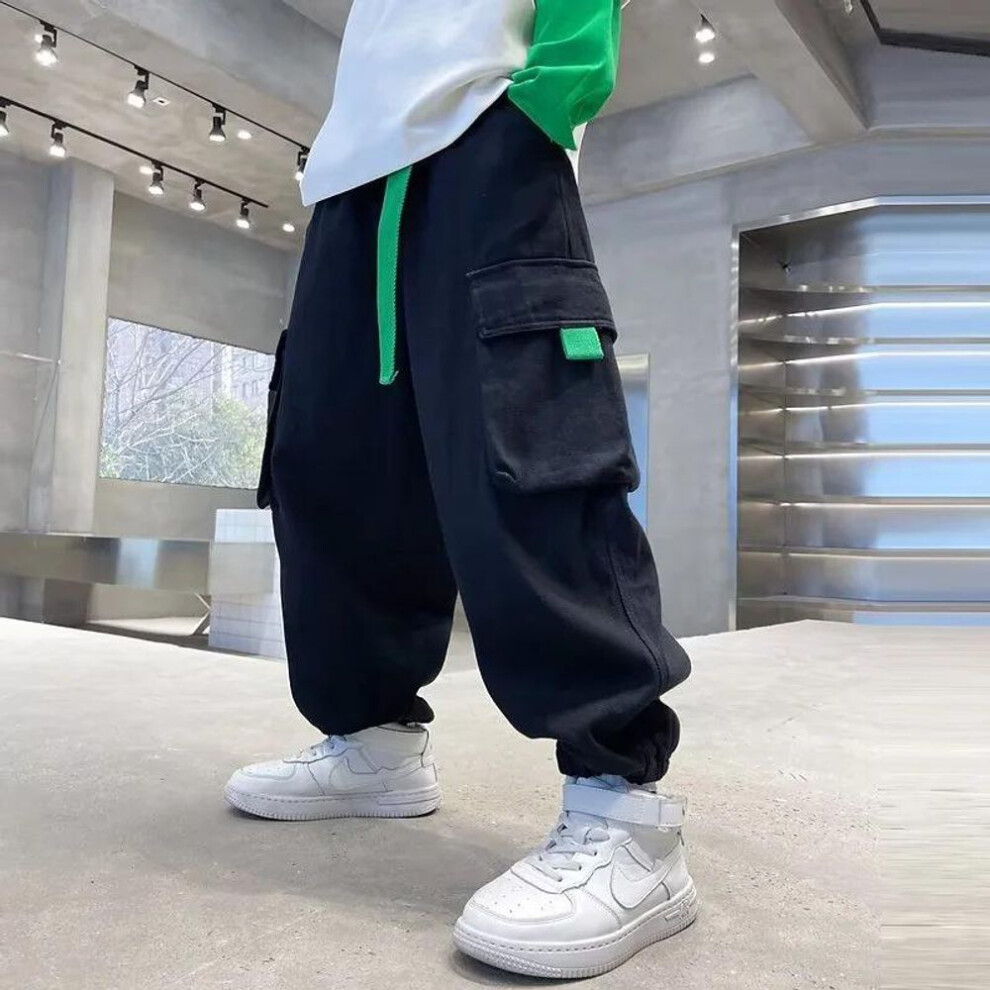(black, 160 cm) "boys' Trendy Spring/autumn 2023 Loose Fashion Pants For Kids - Stylish Overalls For Middle And Older Children