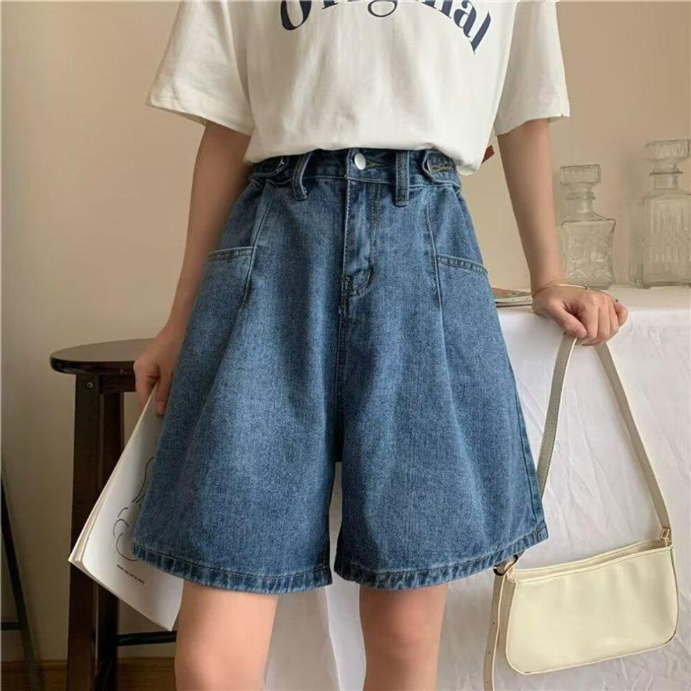 (2XL) "summer Women's High Waist Loose Fit Denim Shorts - Slim, Wide-leg, Five-point Korean Style