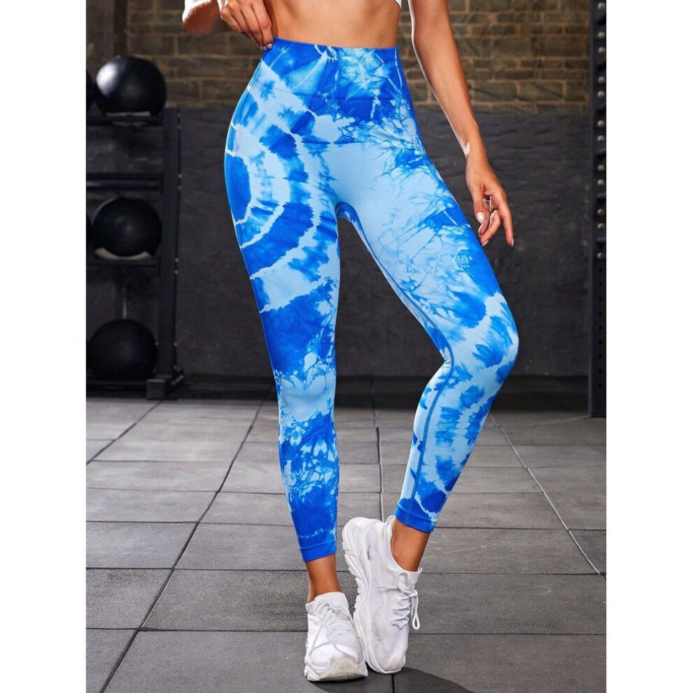 (blue, Medium) "Women's High Waist Tie-Dye Yoga Pants: Hip-Lifting, Tight-Fit for Fitness