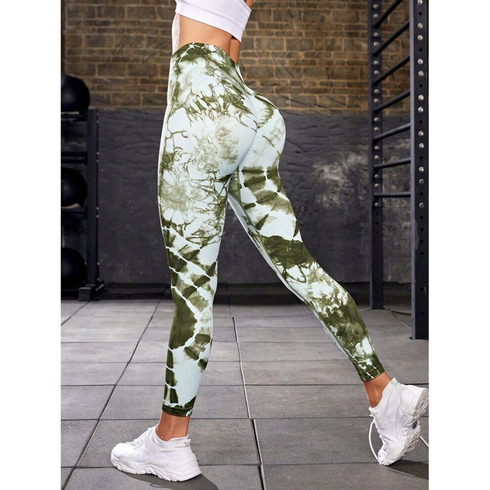 (green, Medium) "Women's High Waist Tie-Dye Yoga Pants: Hip-Lifting, Tight-Fit for Fitness