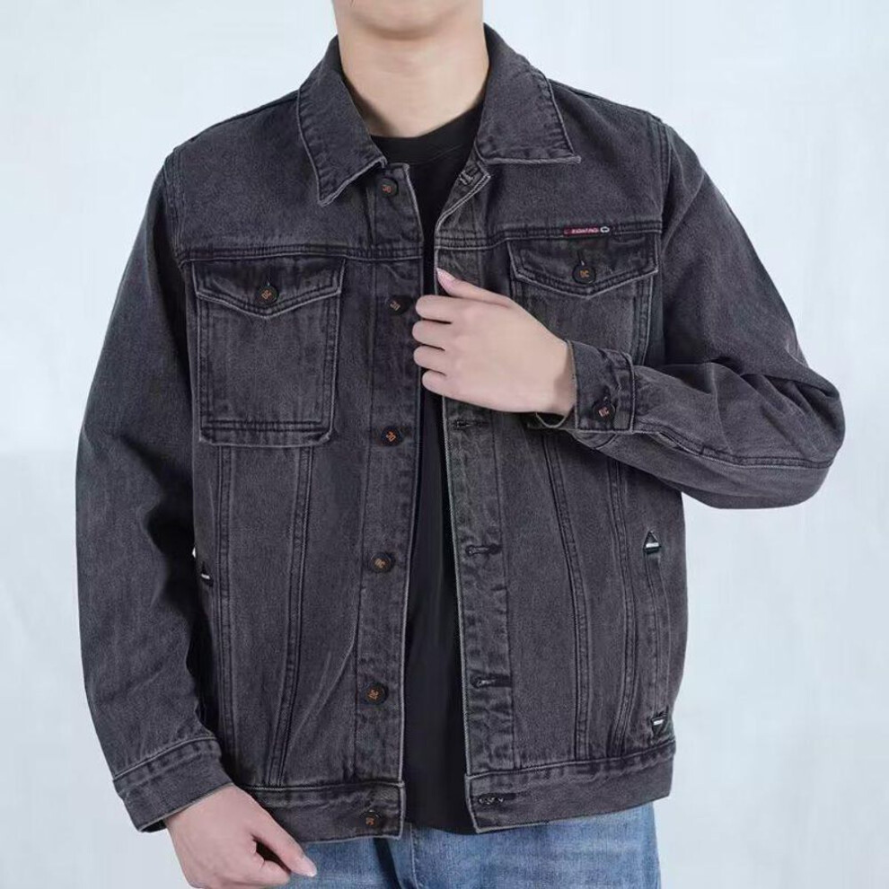 (black,gray, 2XL) Korean Style Men's Casual Loose Denim Jacket - Autumn Trendy Workwear