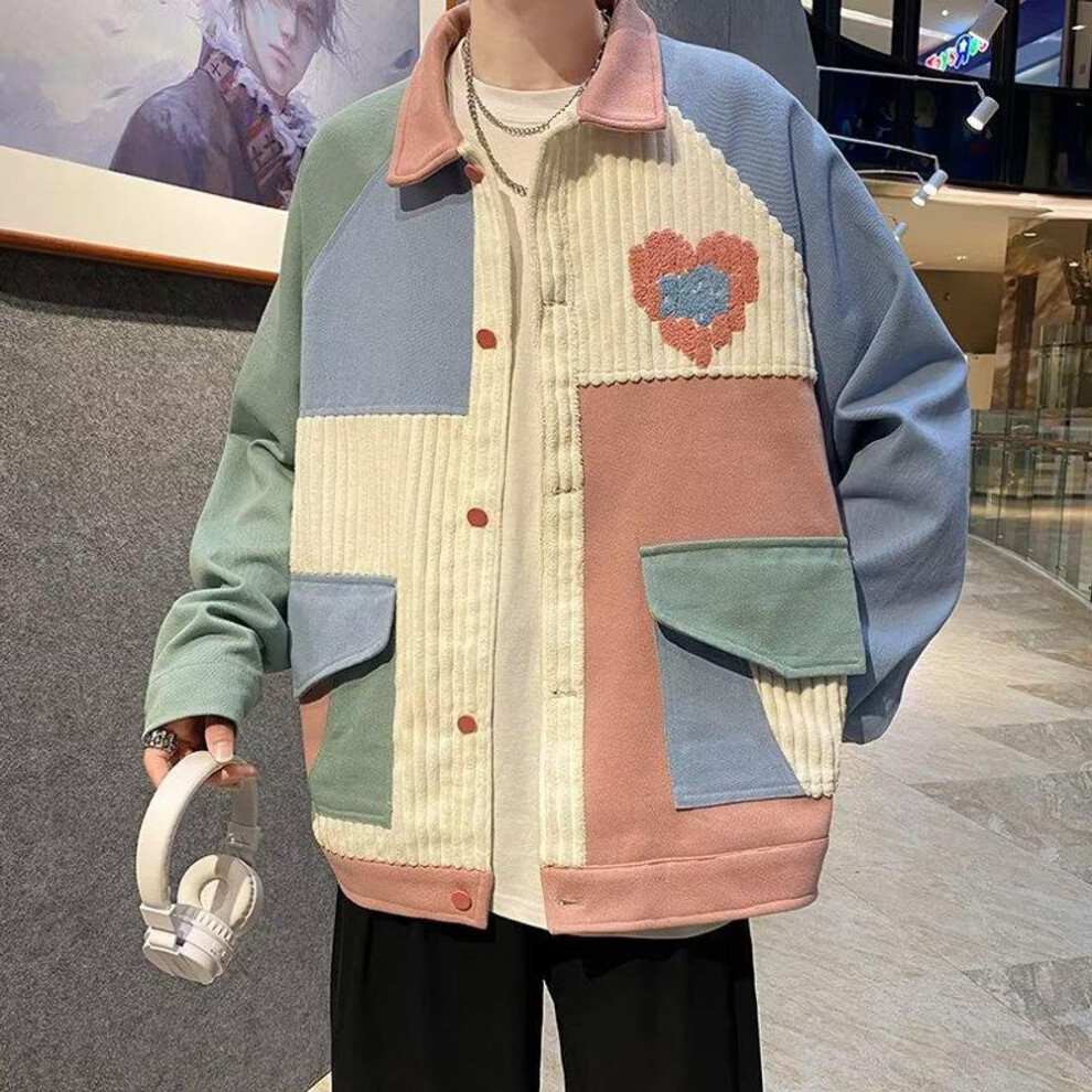 (pink, XXL) "men's Spring/autumn Color Block Workwear Jacket - 2023 Hong Kong Style Trend