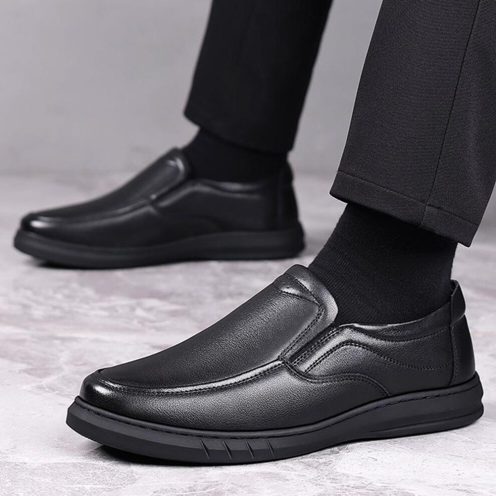(black, Size 38) Men's Classic Casual Slip-On Leather Shoes - Soft Sole, Versatile for Spring & Autumn