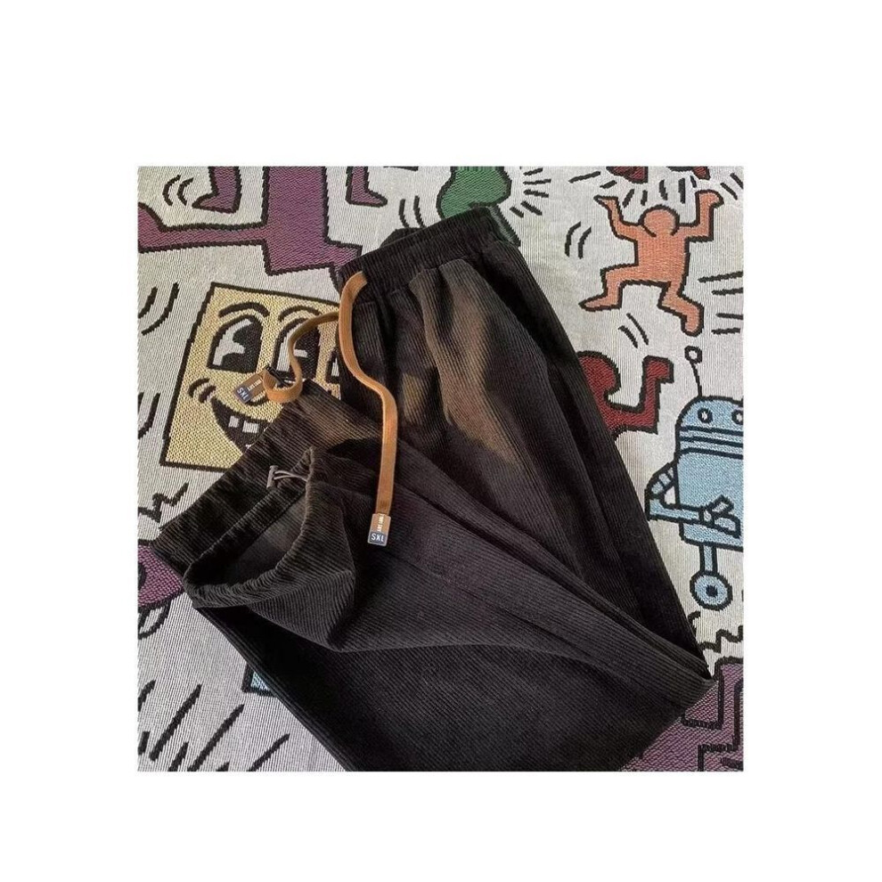 (black, 3XL) Men's Retro Corduroy Wide-leg Pants - Autumn/winter Slim Fit Casual Sweatpants With Drawstring Ankle.