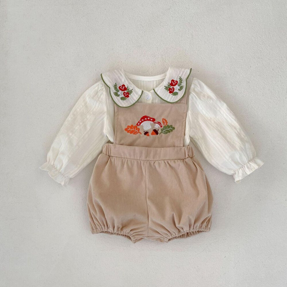 (100 cm) "2024 Spring Baby Girl Embroidered Cardigan & Bib Pants Set
