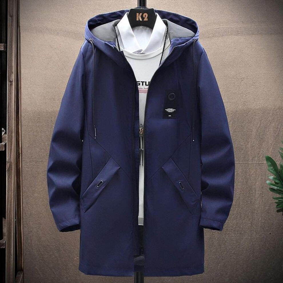 (navy blue, XL) 2024 Men's Mid-Length Autumn Windbreaker Jacket - Trendy Hot Sale