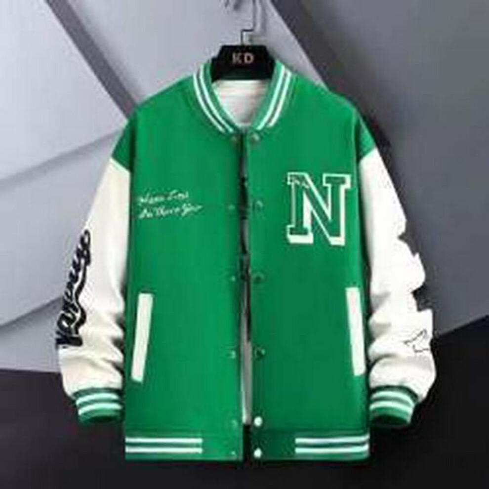 (green, 2XL) Men's Trendy American Baseball Jacket - Spring/Autumn Casual Loose Fit for Couples and Boys