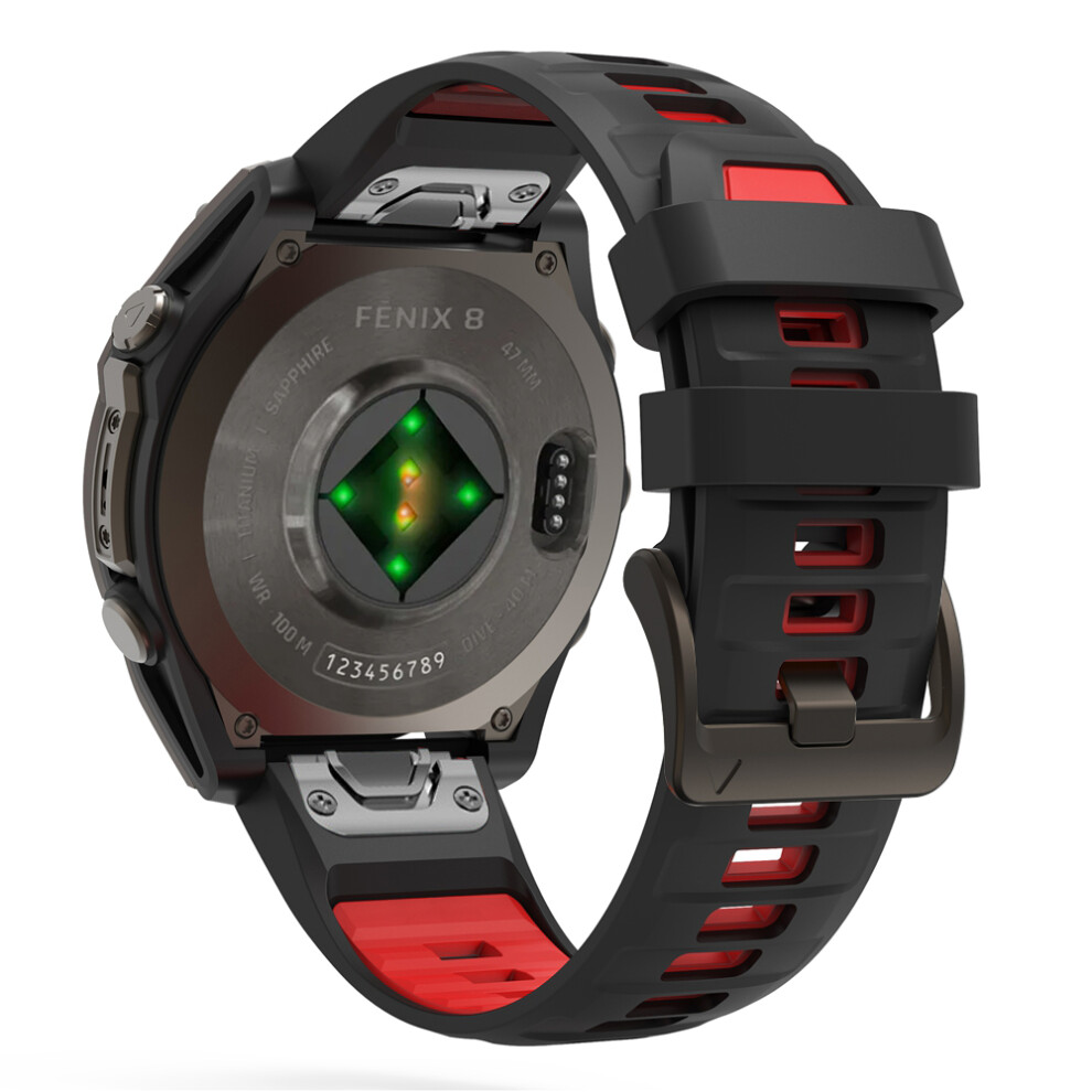 (Black Red, QuickFit 26mm) 1:1 Fenix8 Watch Band For Garmin Fenix 8 47mm 51mm E 7 7X 6 6X 5 5X/Epix Pro/Enduro 3 QuickFit 22mm 26mm Silicone Strap Bracelet