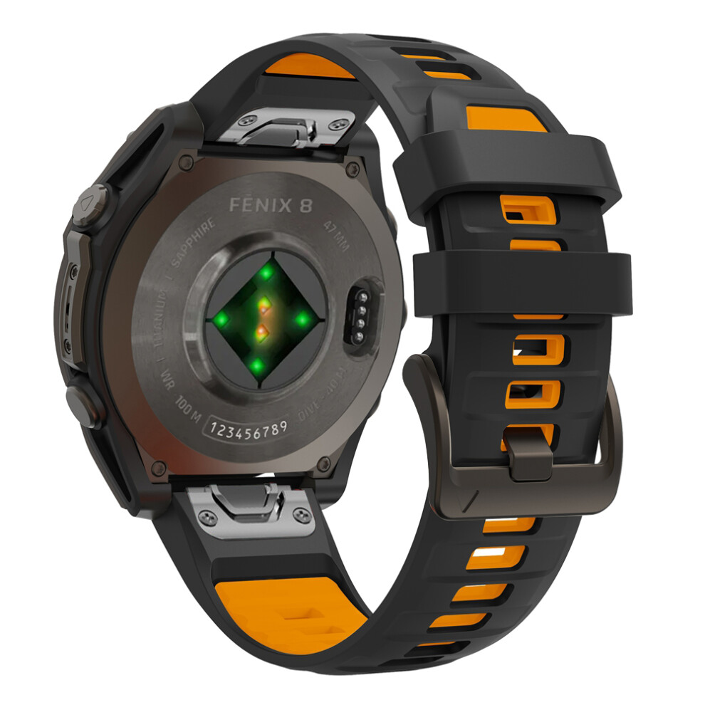 (Black Orange, QuickFit 22mm) 1:1 Fenix8 Watch Band For Garmin Fenix 8 47mm 51mm E 7 7X 6 6X 5 5X/Epix Pro/Enduro 3 QuickFit 22mm 26mm Silicone Strap Bracelet