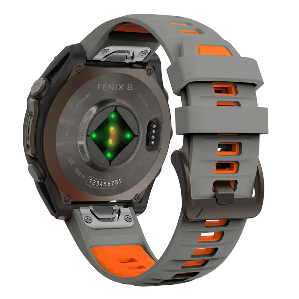 (Dark Gray Orange, QuickFit 22mm) 1:1 Fenix8 Watch Band For Garmin Fenix 8 47mm 51mm E 7 7X 6 6X 5 5X/Epix Pro/Enduro 3 QuickFit 22mm 26mm Silicone Strap Bracelet