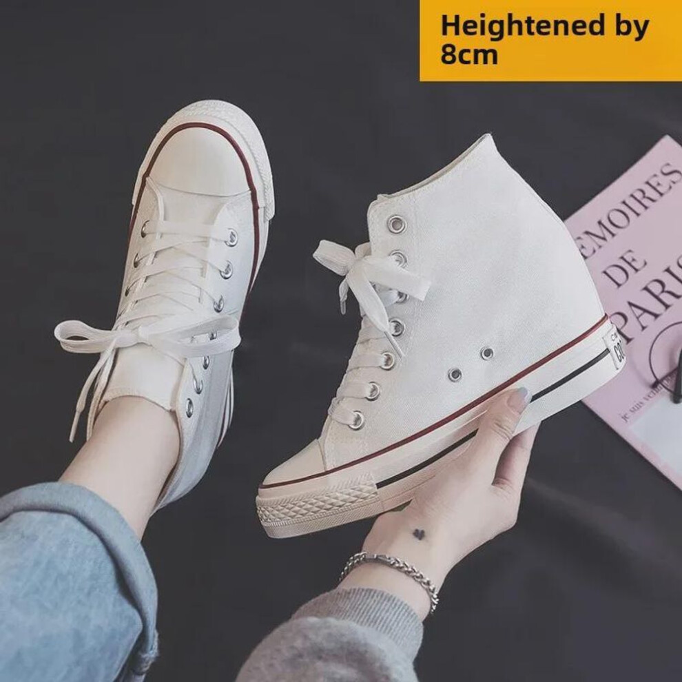 (white, 37) "Women's 8cm Height Boost Canvas High Tops: 2024 Retro Summer & Autumn Casual Sneakers