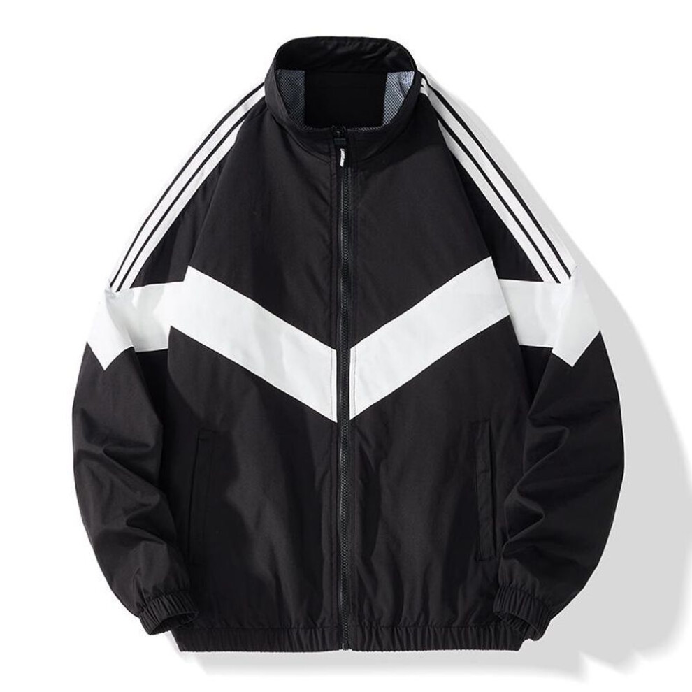 (black, XXL) Men's Striped Stand Collar Casual Jacket - Spring/Autumn Trend, Sporty & Stylish