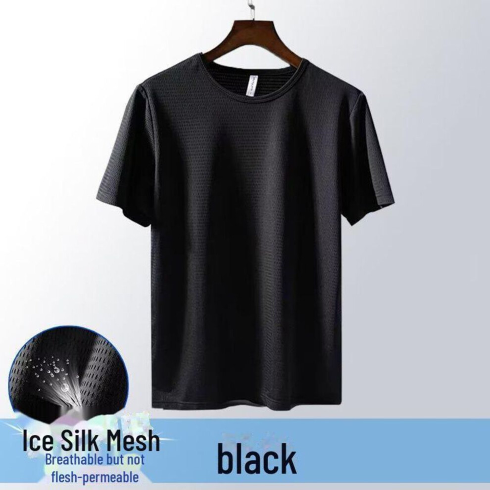 (black, L) Men's Quick-Dry Ice Silk Sports T-Shirt - Breathable Mesh, Short-Sleeved, Cool & Lightweight