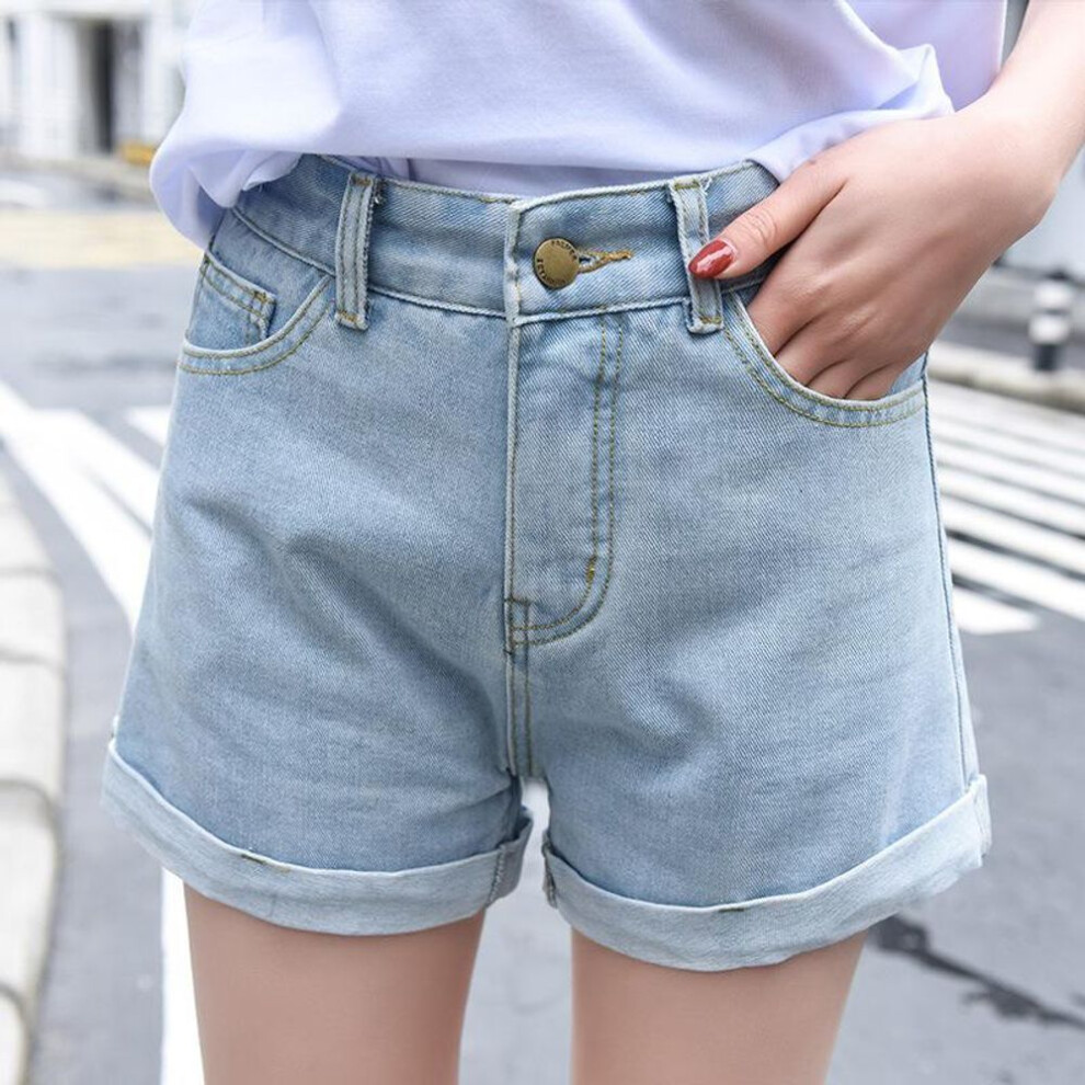 (light blue, XL) "women's Chic High-waist Denim Shorts - Summer 2025: Loose Fit, Wide Leg, A-line Design