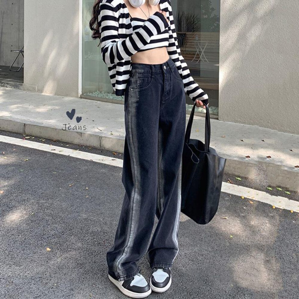 (black, XXL) Women's Black High-Waist Straight Wide-Leg Jeans - Spring/Summer 2022 Trendy Versatile Loose Fit