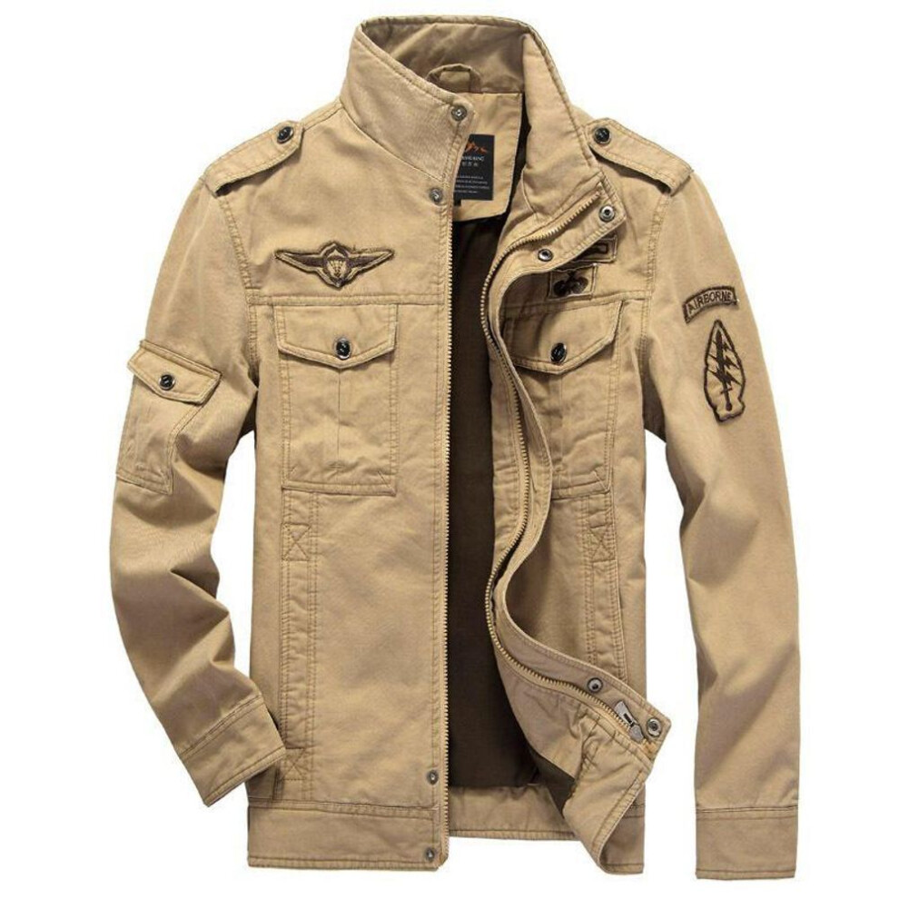 (khaki, M) Men's Military-Style Casual Jacket - Large Size Flight Suit for Outdoor Sports and Workwear