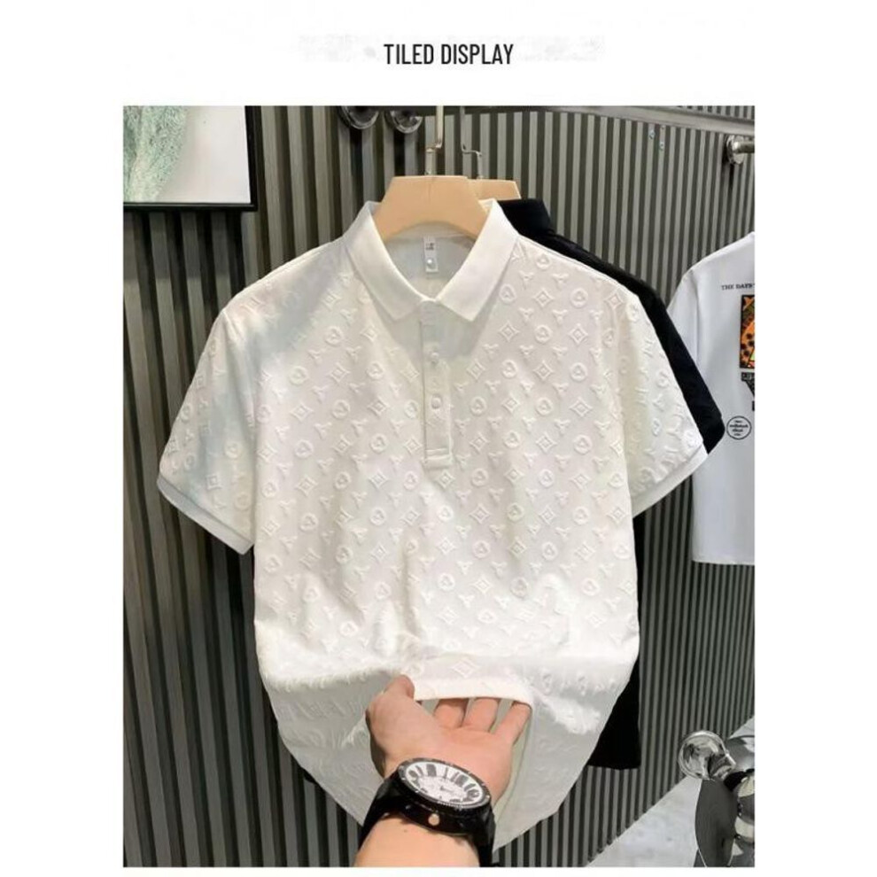 (white, 3XL) Men's Trendy Korean Style Slim Fit Short-Sleeved Polo T-Shirt