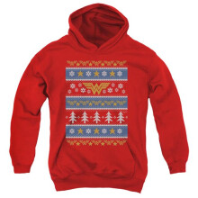 Trevco Sportswear JLA771-YFTH-2 DC Wonder Woman Christmas Sweater Youth Hooded Sweatshirt, Red - Medium