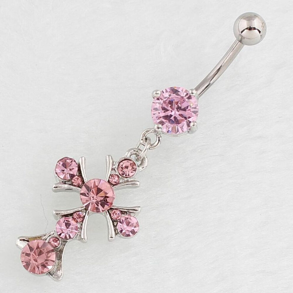 (pink) Hypoallergenic Stainless Steel Curved Cross Belly Button Ring Jewelry