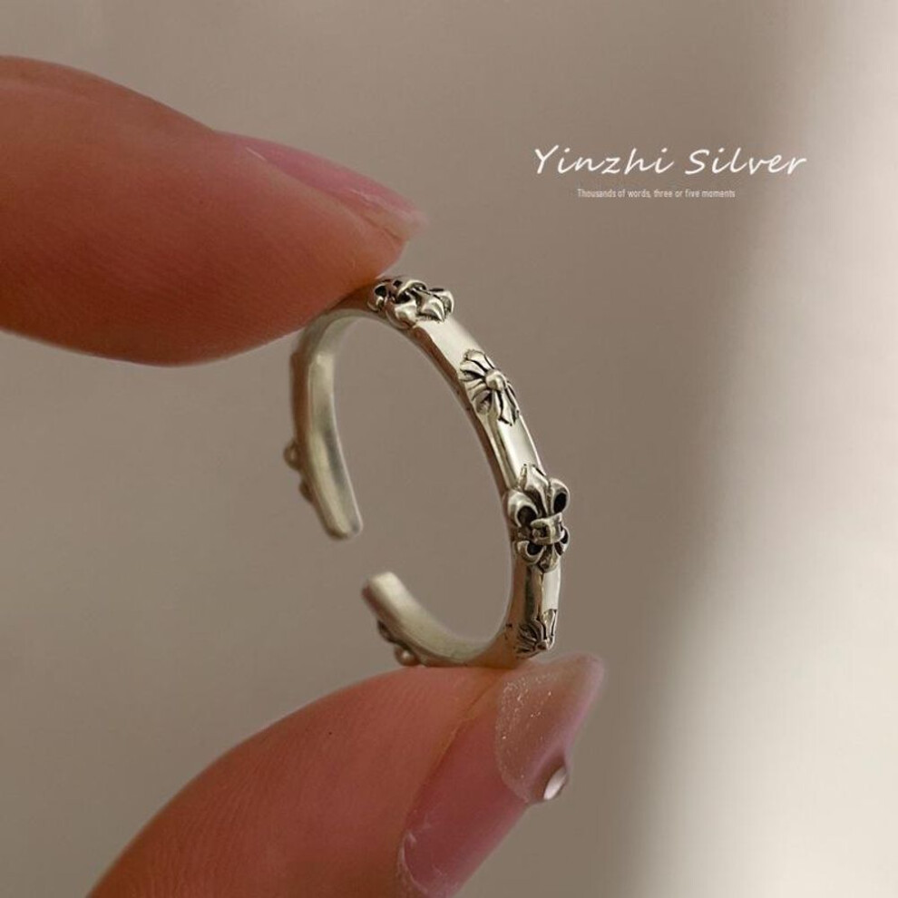 Customized S925 Silver Cross Ring - Retro Hip-Hop Style for Women