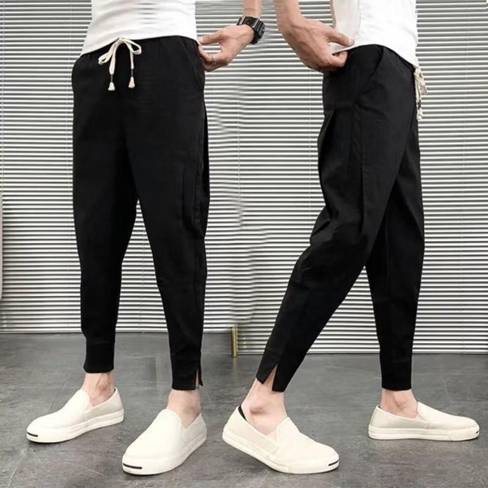 (black, 2XL) Men's Trendy Slim Fit Summer Harem Pants - Versatile Nine-Point Length