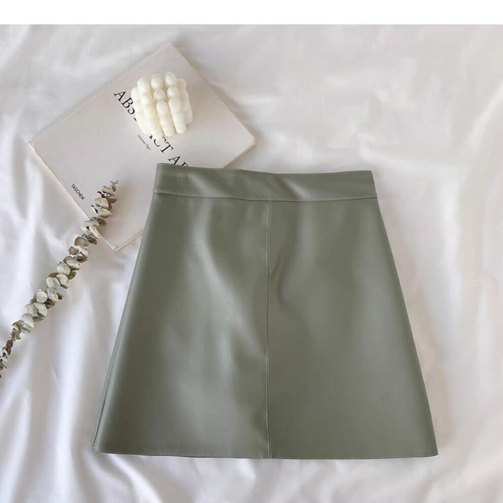 (light green, XS) "2023 Autumn/winter A-line High Waist Pu Leather Skirt For Petite Women