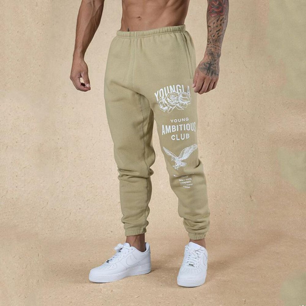 (khaki, XL) YOUNGLA Men's American Style Sports Pants - Casual Gym, Running, Bodybuilding, Training Trousers