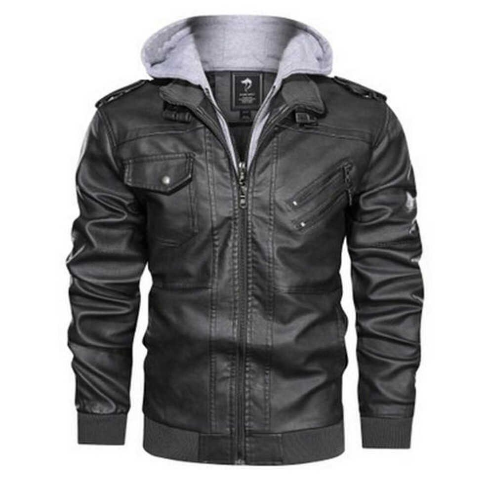 (gray, L) 2022 Men's Slim Black Pu Leather Jacket With Zipper - Autumn Coat