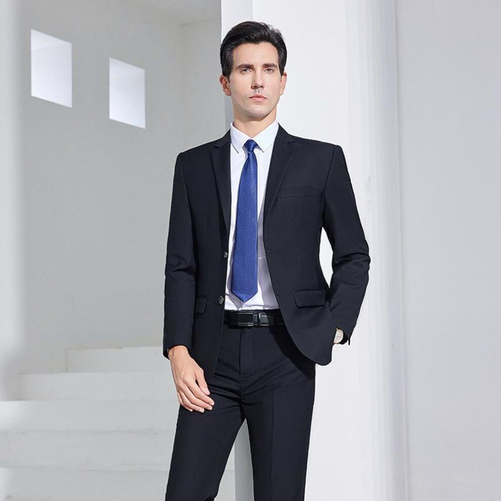 (black, Triple Extra Large) Men's and Women's Professional Double-Button Serge Suit Jackets for Autumn and Winter Business Wear.
