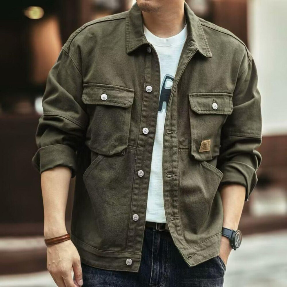 (army green, Triple Extra Large) "2024 Trendy Unisex Japanese Retro Distressed Denim Jackets - Loose, Casual Street Style for Men and Women