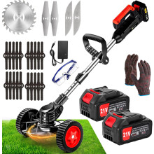 Cordless Strimmer 21v Garden Strimmer with 2 4.0Ah Batteries Grass Trimmers with 25 Blades Electric Strimmer Detachable Battery Strimmer Height