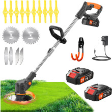 (black) Metal Blade Cordless Strimmer 21v Grass Trimmers With Warehouse hooks 16 Blades 15cm Cutting Diameter Cordless Strimmer Retractable Handle
