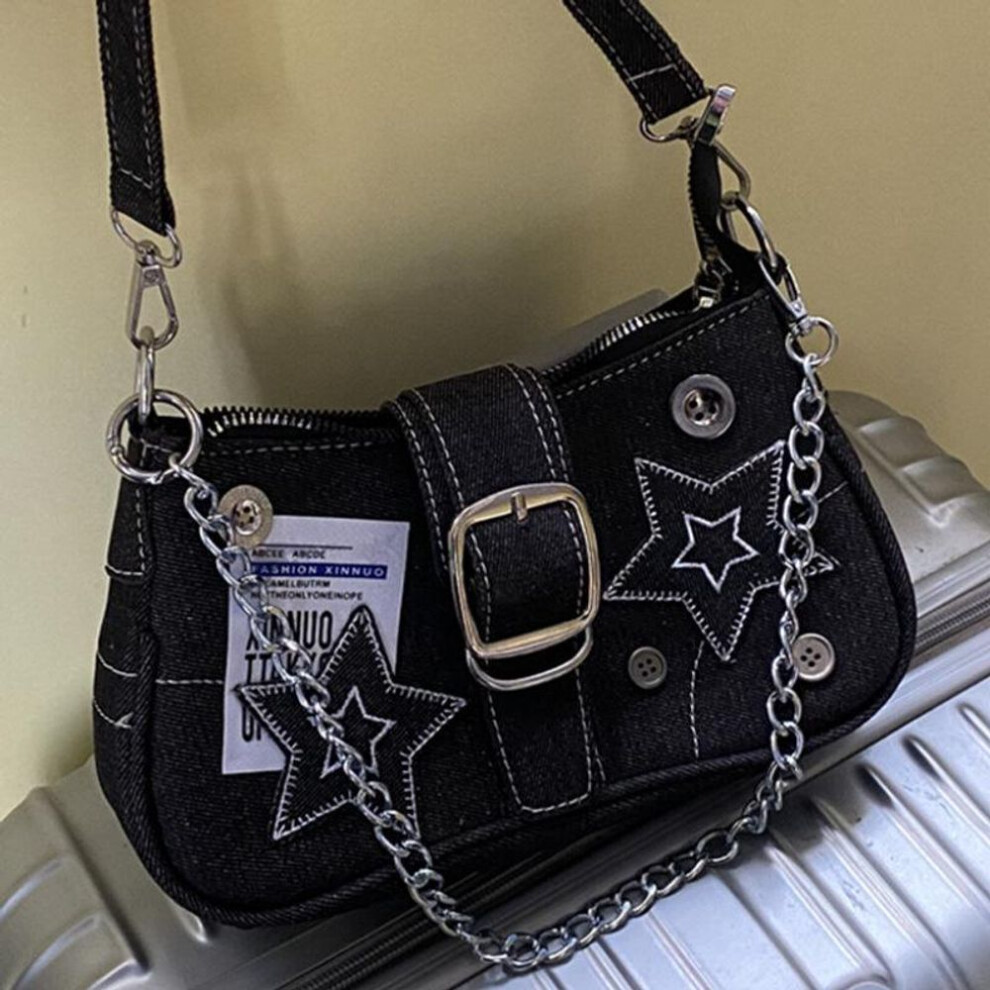(black) Star Crescent High-end Denim Canvas Chain Handbag