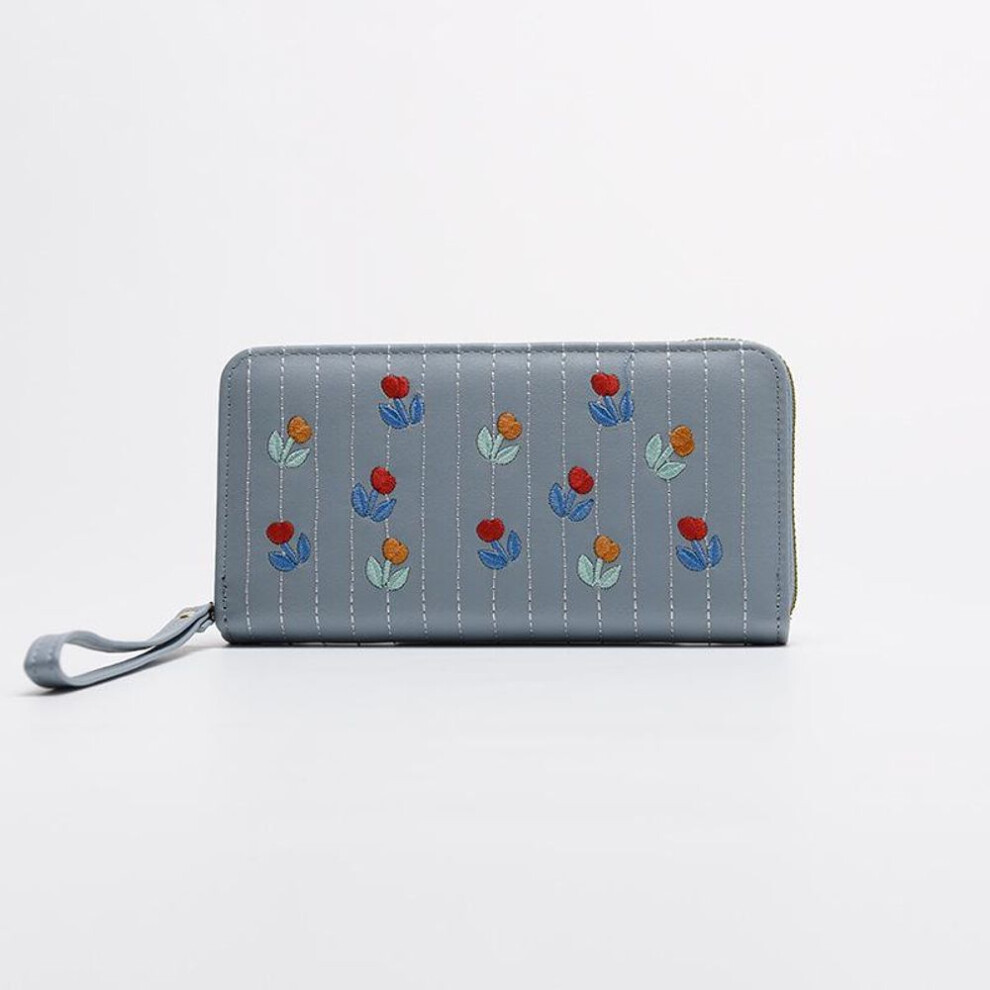 (blue) "korean Style Women's Long Wallet With Multiple Card Slots And Zippered Coin Purse