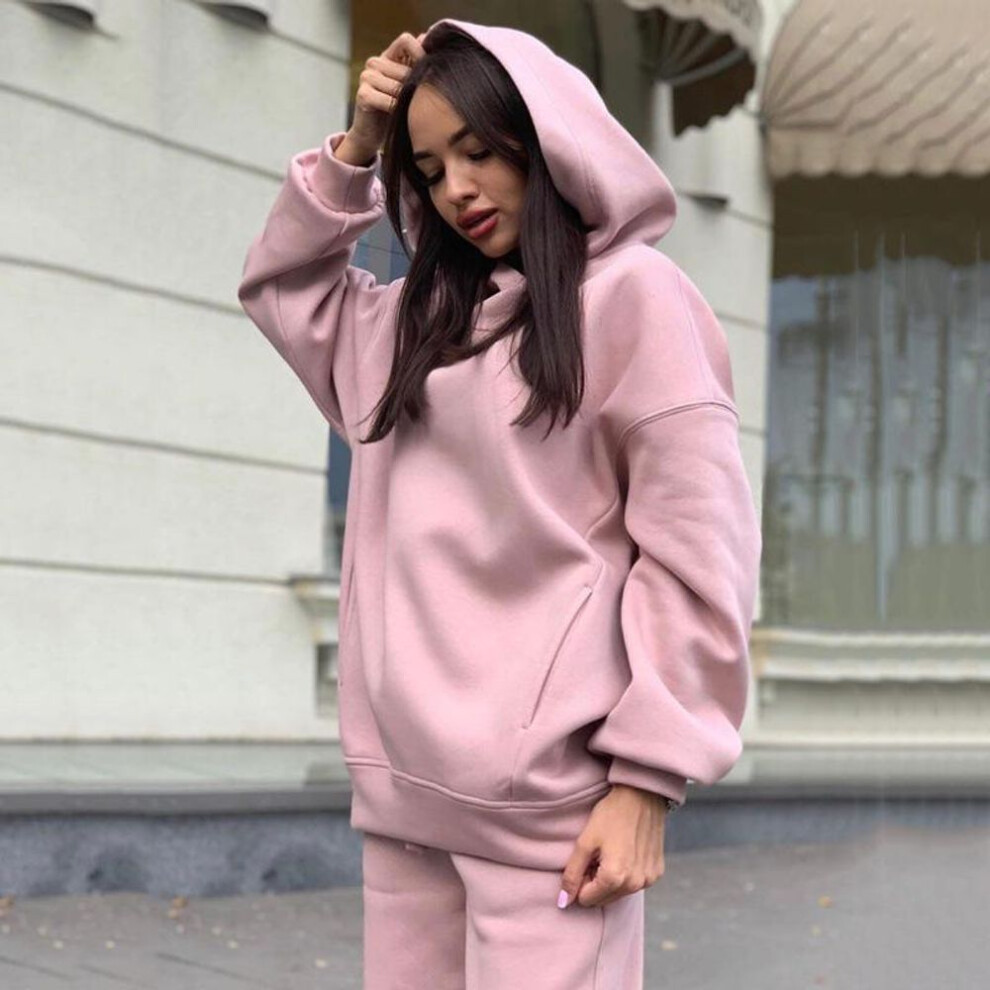 (camel, Medium) Women's Plus Size European & American Fashion Hoodie & Trousers Set - Autumn/winter Casual Two-piece Suit
