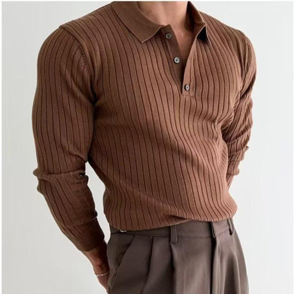(brown, XL) "2023 Men's Autumn Long-Sleeve Knitted Polo Sweater