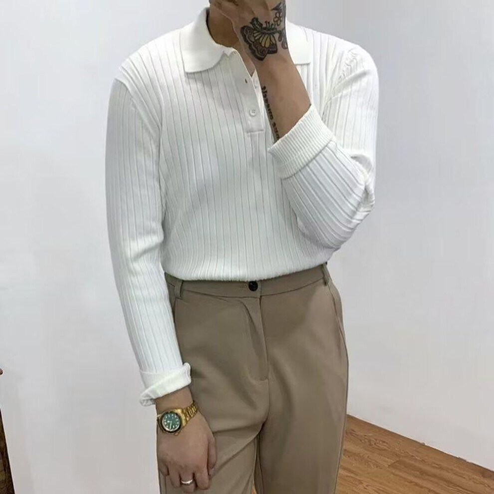 (white, 2XL) "2023 Men's Autumn Long-Sleeve Knitted Polo Sweater