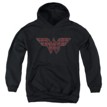 Trevco Sportswear JLA1228-YFTH-2 DC Wonder Woman Plaid Wonder Woman Logo Youth Hooded Sweatshirt, Black - Medium