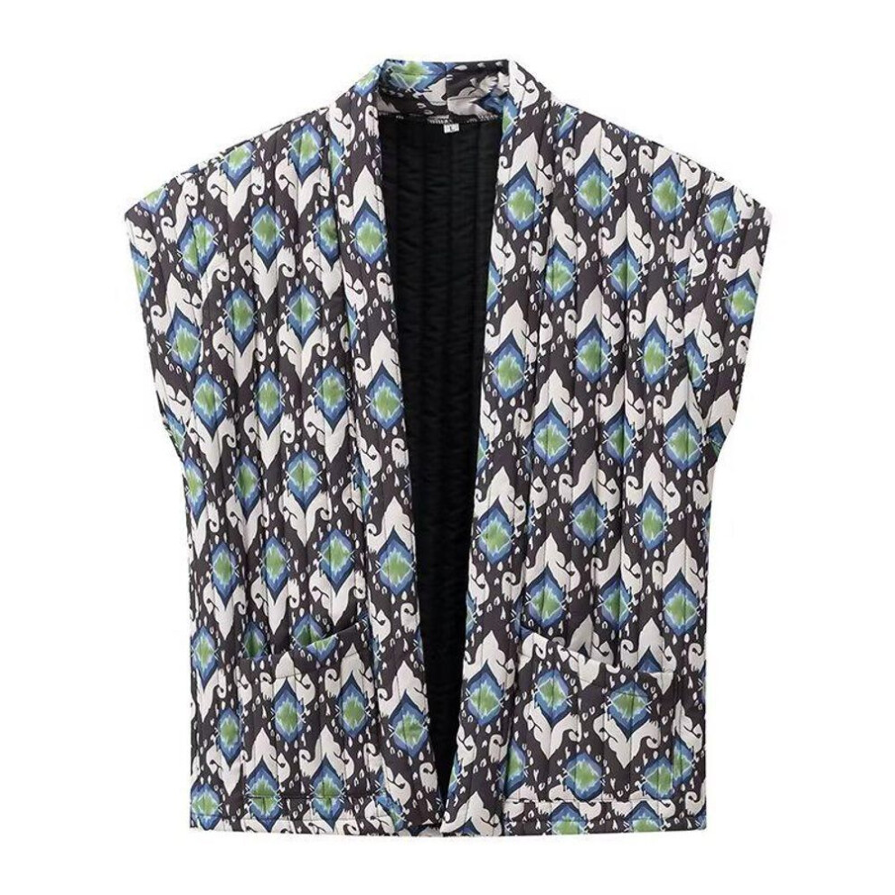 (Large) "2024 Spring Women's V-Neck Printed Street Fashion Vest Jacket