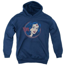 Trevco Sportswear DCO918-YFTH-1 DC Wonder Woman 75 Starburst Portrait Youth Hooded Sweatshirt, Navy - Small